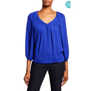 Diane von Furstenberg Cahil 3/4 Sleeve V-Neck Silk Blouse Cobalt Blue Women's 6